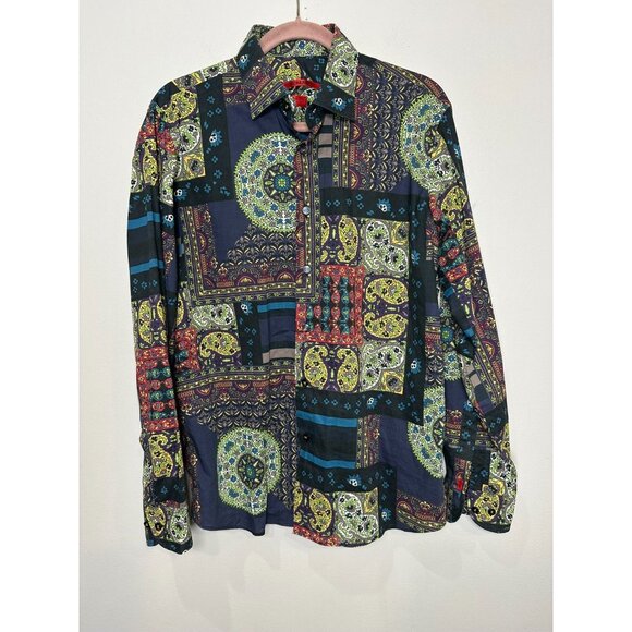 Signum Button Up Long Sleeve Shirt Fun Print Geometric Size Medium - Picture 1 of 8